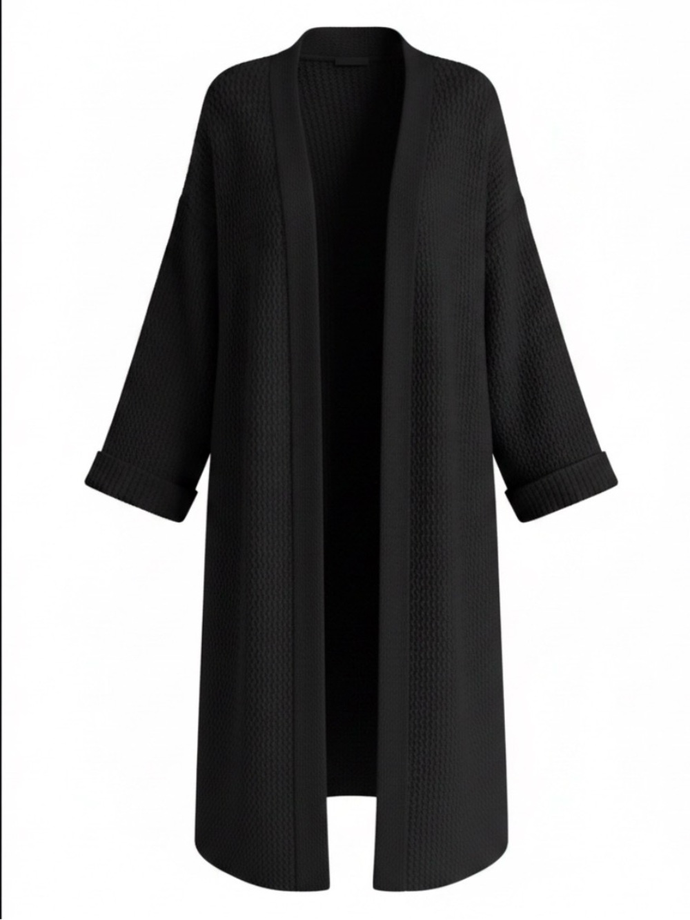 Oversized Knit Long Cardigan with Three-Quarter Sleeves in Black NWOT